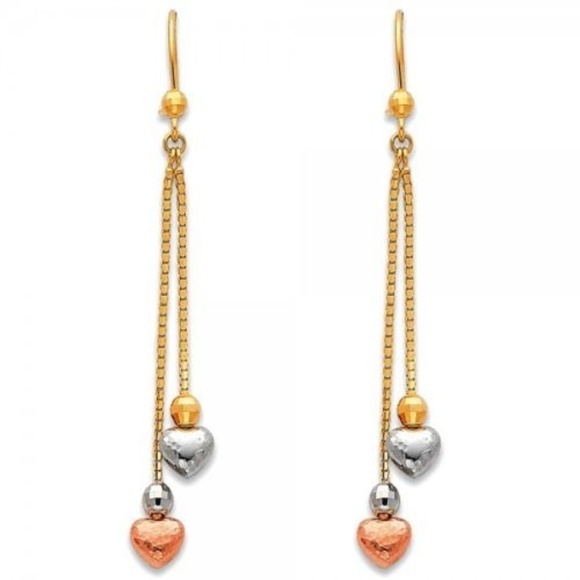New 14k Heart Ball Long Dangle Hanging Hook Earrings